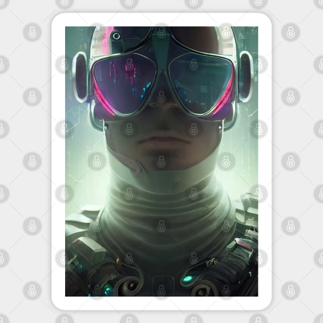 Portrait of a futuristic man with glasses. Sticker by Alekxemko